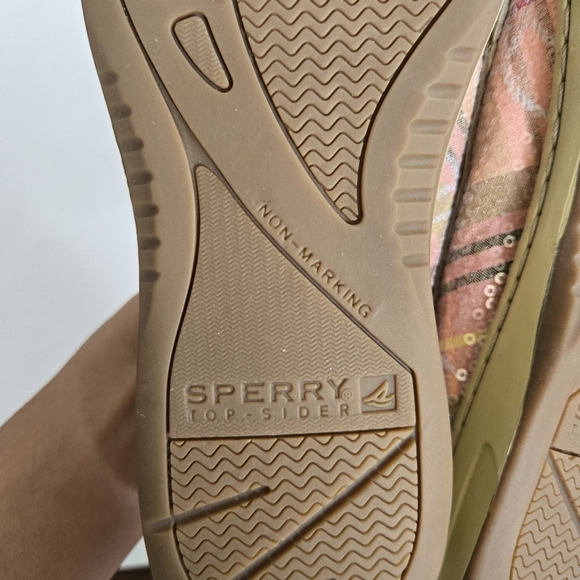 SPERRY Top-Sider Boat Shoes Tan Pink Plaid Sequin Loafer leather sz 7.5 - Picture 6 of 8